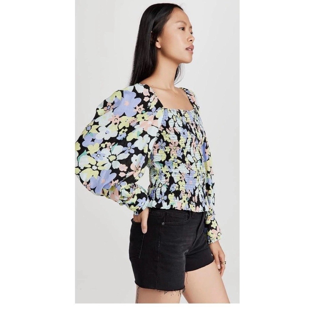 Free People Ariana Printed Top Floral Puff Sleeve Smocked Blouse Size xsmall - Picture 2 of 10